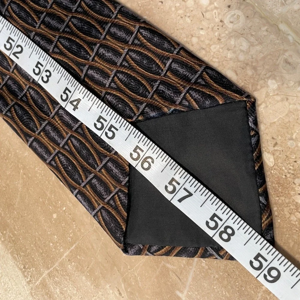 Secours Tie 100%‎ Silk Brown Blue Gray Vintage 4 x 59 Geometric Classic